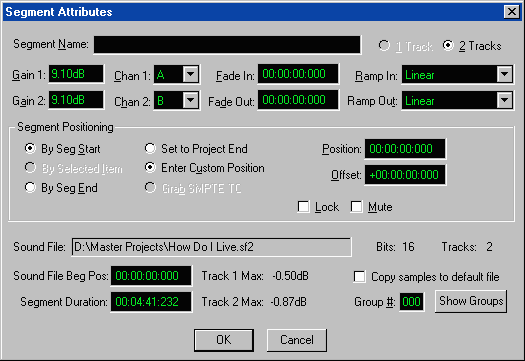 Segment attributes dialog box