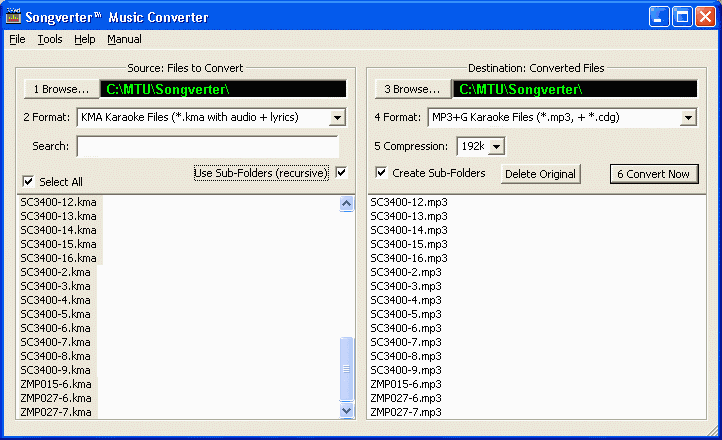Songverter file converter Screen